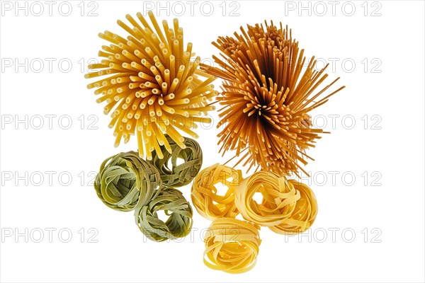 Various kinds of pasta isolated on white background