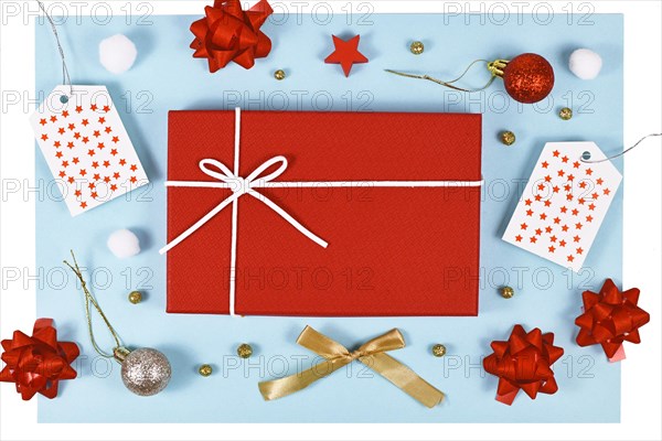 Christmas present gift wrapping concept with red gift box