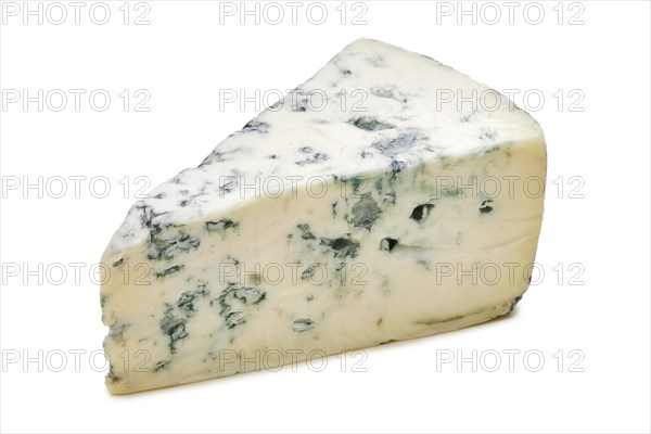 Triangular piece of gorgonzola cheese isolated on white background