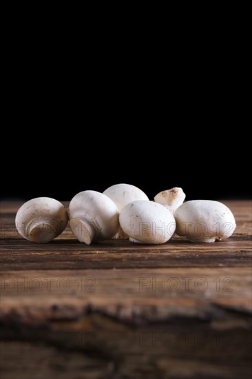 Fresh champignon on wooden background