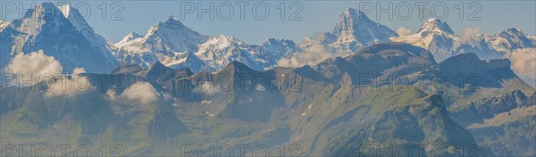 Swiss Alps mountain range seen from Brienz Rothorn. The eiger