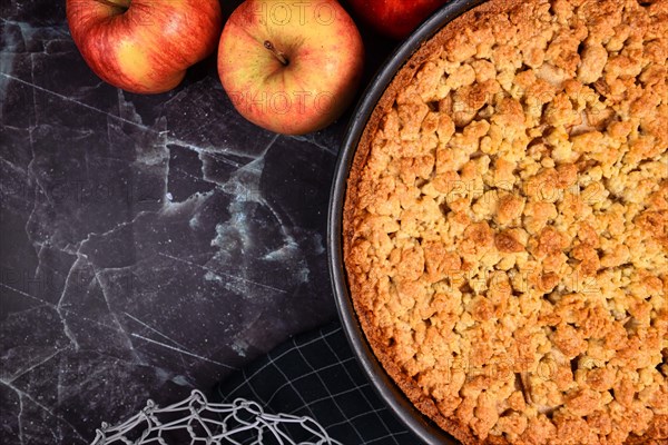 Traditional German apple pie with crumble topping called Streusel