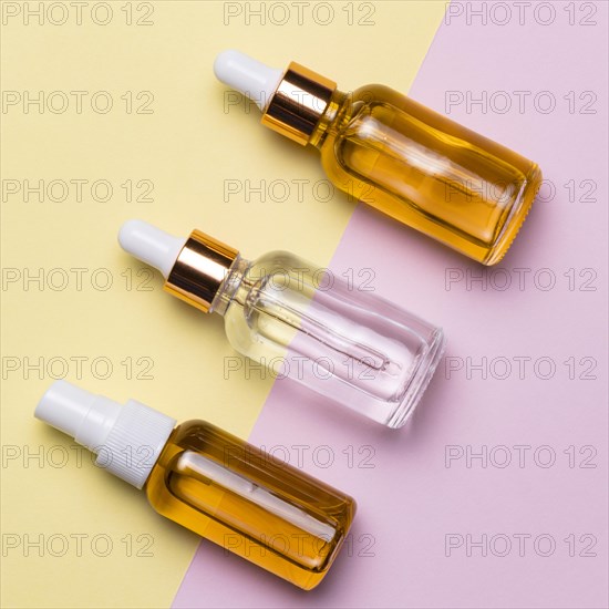 Top view serum bottles arrangement. Resolution and high quality beautiful photo