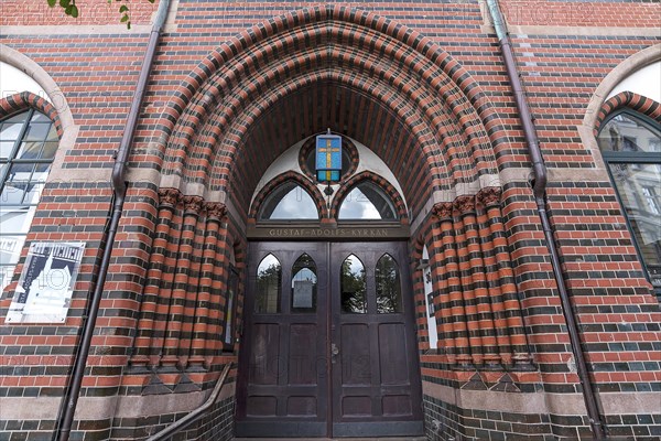 Entrance portal of the Swedish Gustaf Adolfskyrkan