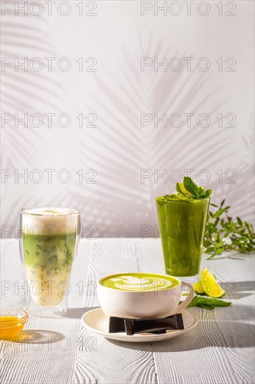 Different matcha green tea beverages