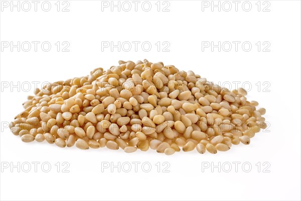 Heap of pine nuts isolated on white