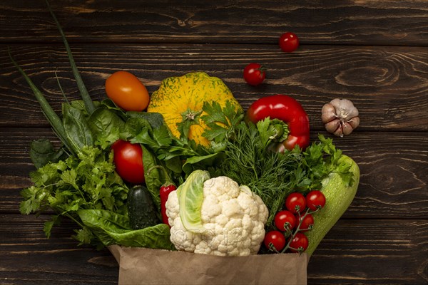 Top view vegetables wooden background. Resolution and high quality beautiful photo