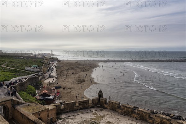 View down from the fortress Kasbah des Oudaias to the Atlantic coast and the beach