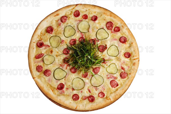 Top view of pizza with sausage