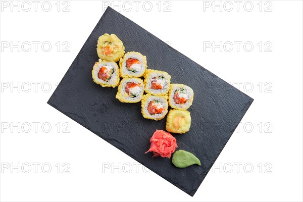 Bonito rolls with garnish isolated on white background