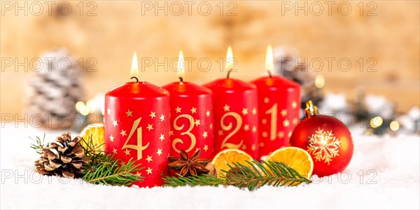 Fourth 4th Advent with Candle Christmas Decoration Advent Panorama Banner in Stuttgart