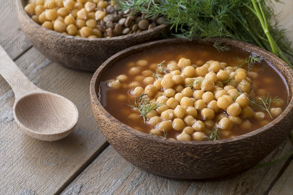 High angle chickpeas soup concept