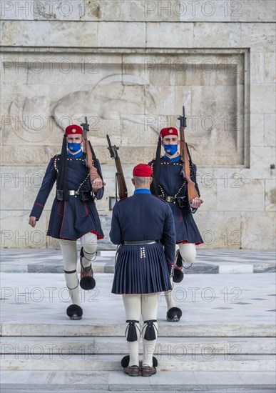 Detachment of the Presidential Guard Evzones in front of the Monument to the Unknown Soldier near the Greek Parliament