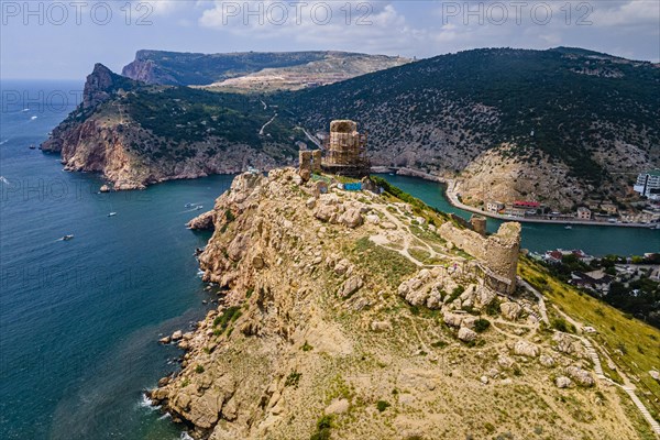 Aerial of the castle and bay of Balaklava