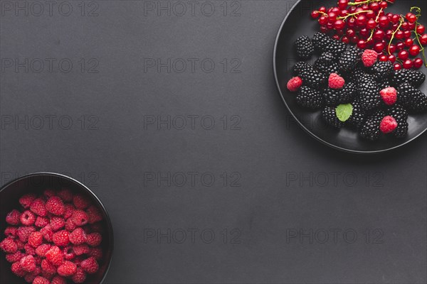 Flat lay plate bowl fresh berries
