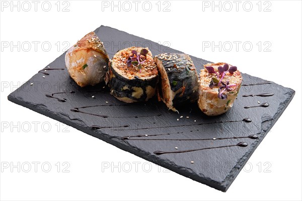 Stuffed mackerel isolated on white background