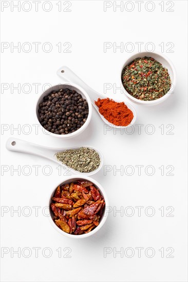 Top view bowls spoons with spices. Resolution and high quality beautiful photo