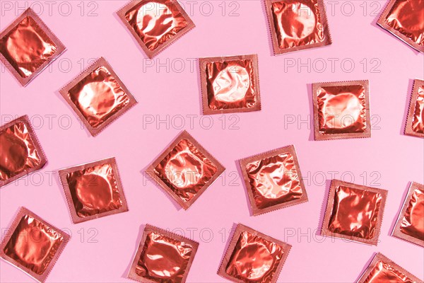 Top view condoms red wrappers. Resolution and high quality beautiful photo