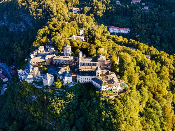 Aerial of the Unesco world heritage site Sacro Monte de Varallo