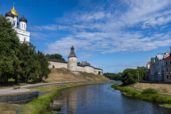 The outer walls of the kremlin of the Unesco site Pskov