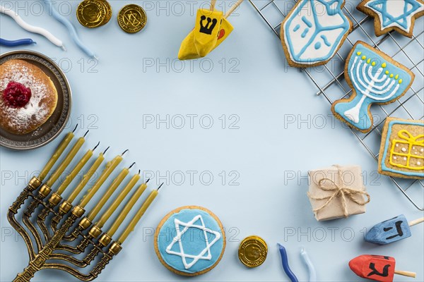 Top view hanukkah concept with copy space 1. Resolution and high quality beautiful photo