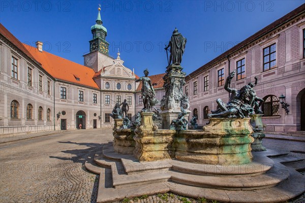 Fountain in the fountain courtyard of the Munich Residenz. Munich