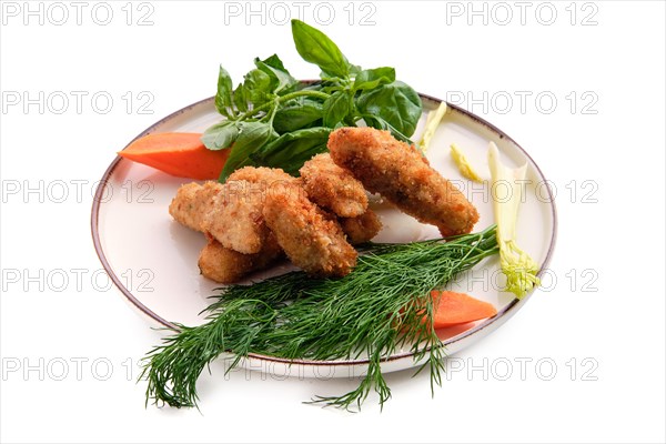 Chicken nuggets in breading isolated on white background