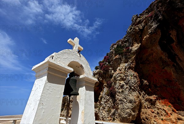 Bell tower of the monastery in the mountains near the coastal road to Agios Nikolaos