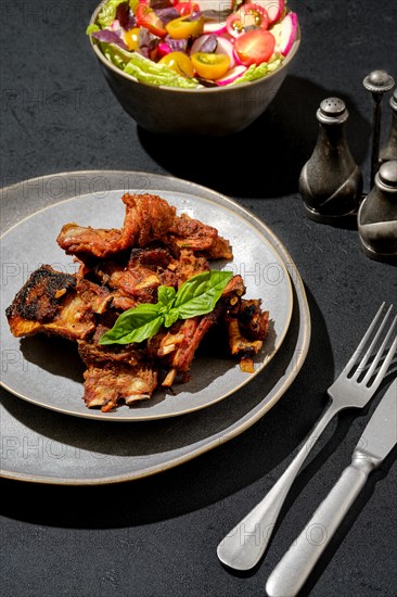 Marinated lamb ribs baked in oven