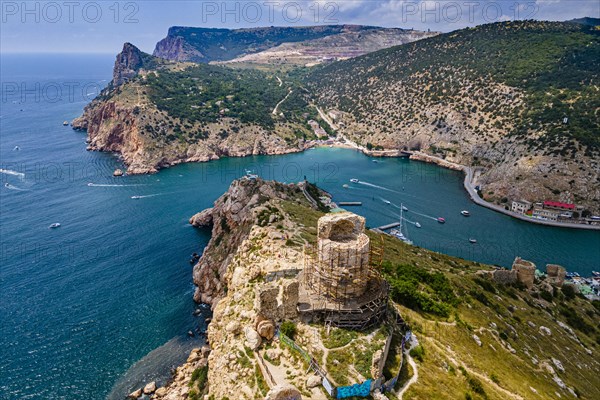 Aerial of the castle and bay of Balaklava