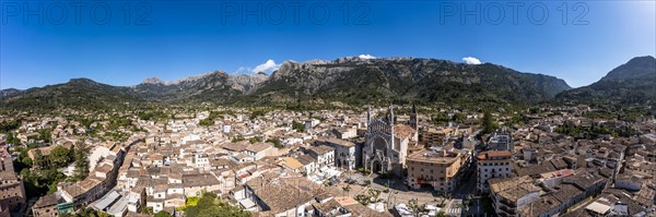 Helicopter view of the old town of Soller