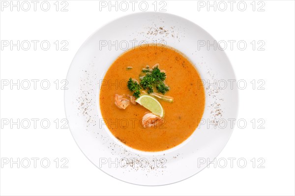 Shrimp soup isolated on white background