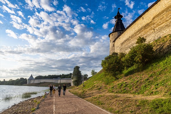 The outer walls of the kremlin of the Unesco site Pskov