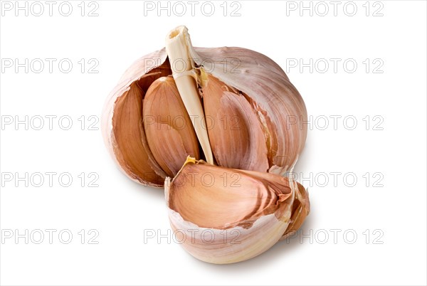 Garlic bulbs with cloves isolated on white background