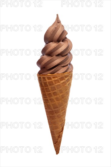 Chocolate ice cream in a waffle cup isolated on white background