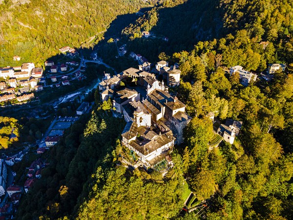 Aerial of the Unesco world heritage site Sacro Monte de Varallo