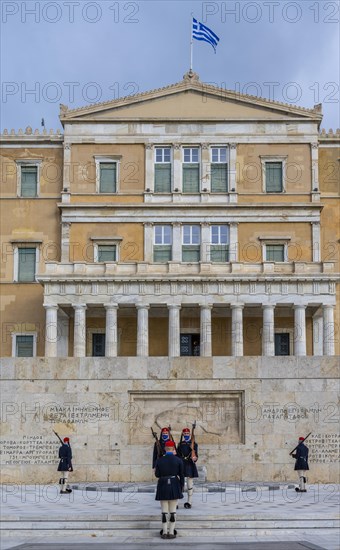 Detachment of the Presidential Guard Evzones in front of the Monument to the Unknown Soldier near the Greek Parliament