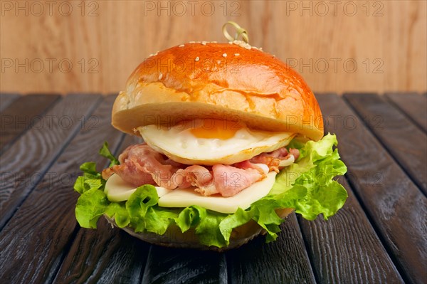 Tasty Egg burger with mozzarella