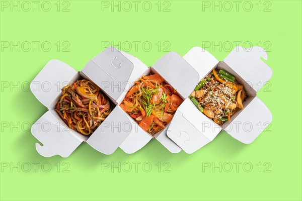 Variety of noodle in take away cardboard box