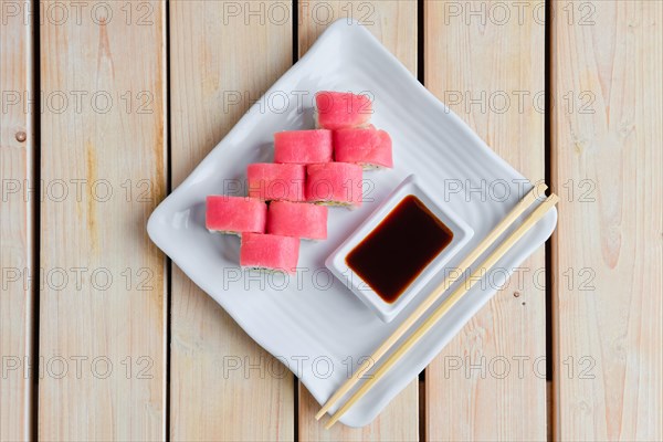 Top view of rolls with tuna