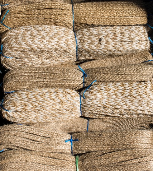 Bundle of linen rope in a market place