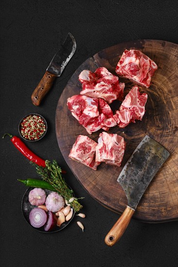 Overhead view of chopped beef bones for making bouillon stock