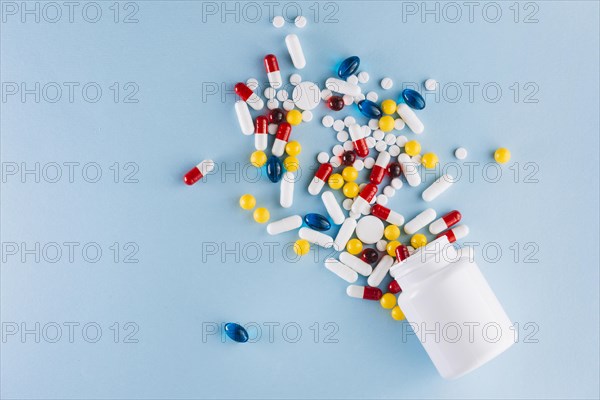 Colorful pills plastic bottle