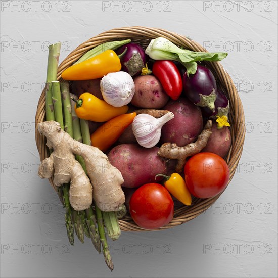 Top view basket with vegetables mix. Resolution and high quality beautiful photo