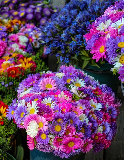 Beautiful bouquet of flowers on street flower vendor