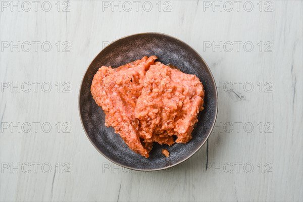 Top view of plate with minced salmon