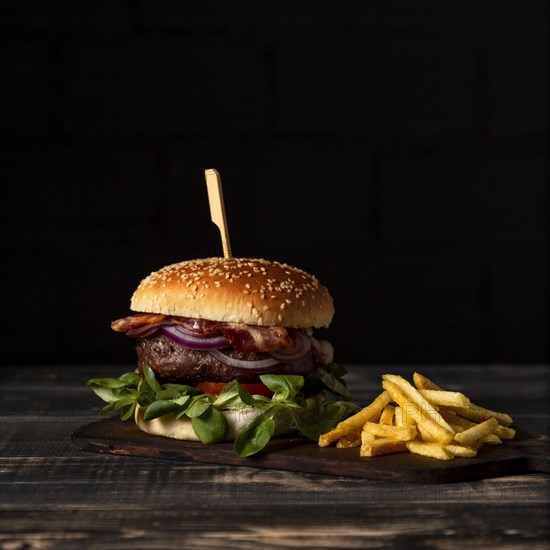 Front view burger fries table