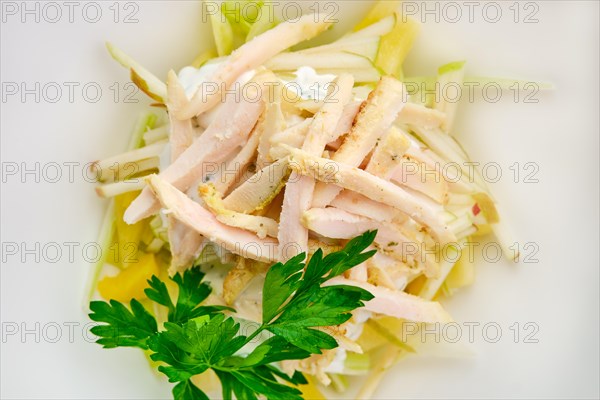 Macro photo of salad with ham
