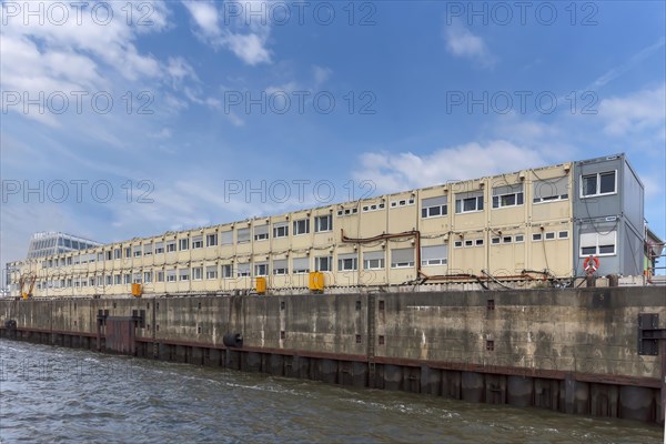 Construction container for planners and workers on a large construction site in the Port of Hamburg