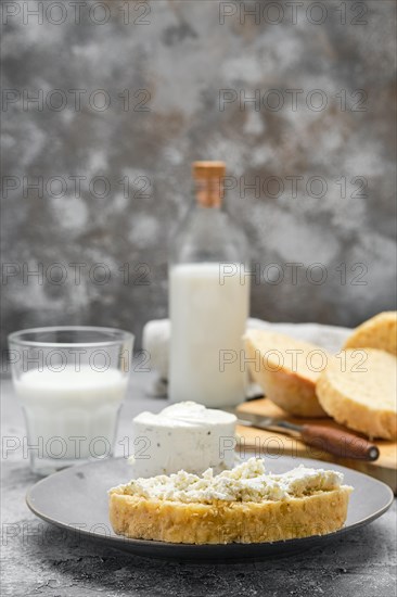 Healthy breakfast with homemade yeast-free bread